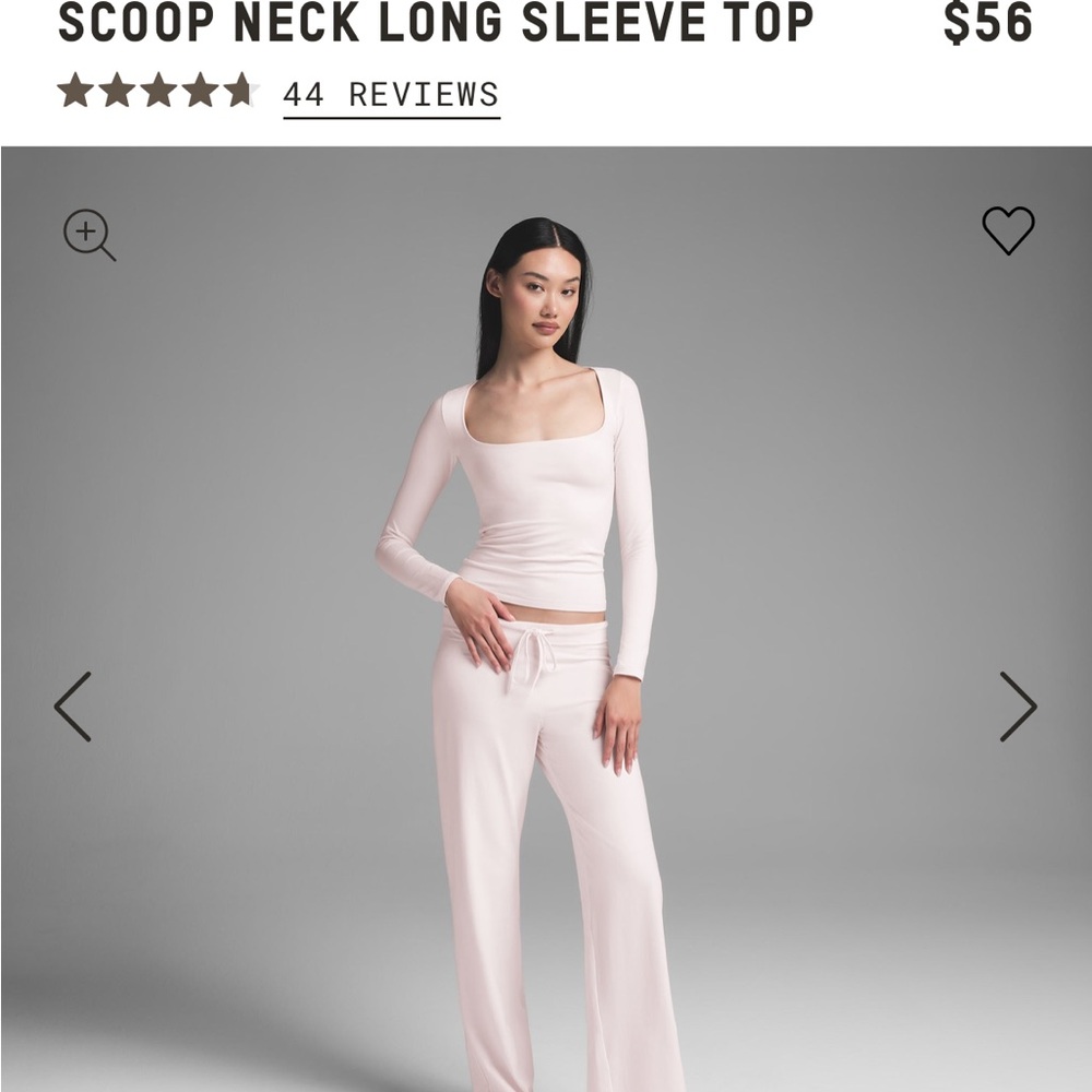 NWT SKIMS SCOOP NECK LONG SLEEVE TOP | barely pink | cotton jersey